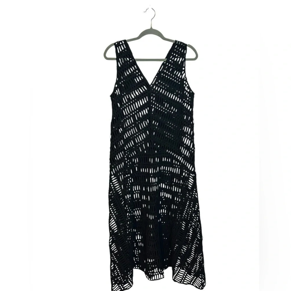 DKNY Black Crochet Maxi Swim Cover Dress